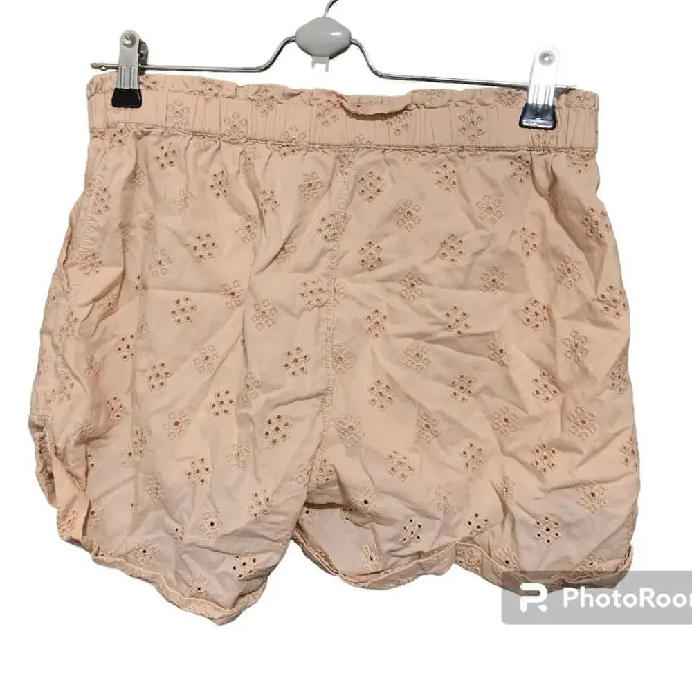 Aerie Women's Size Small Shorts Pink Cuffed Casual Eyelet Embroidery Cotton
